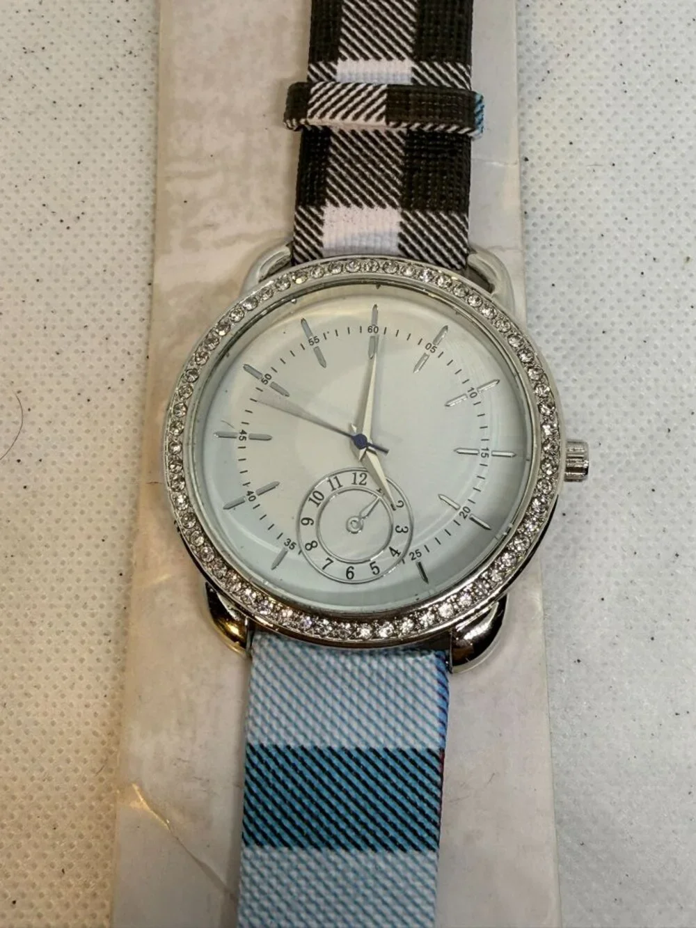 Orchid Millie ME4810 Womens Silver Crystal Watch Plaid Nylon Band Quartz